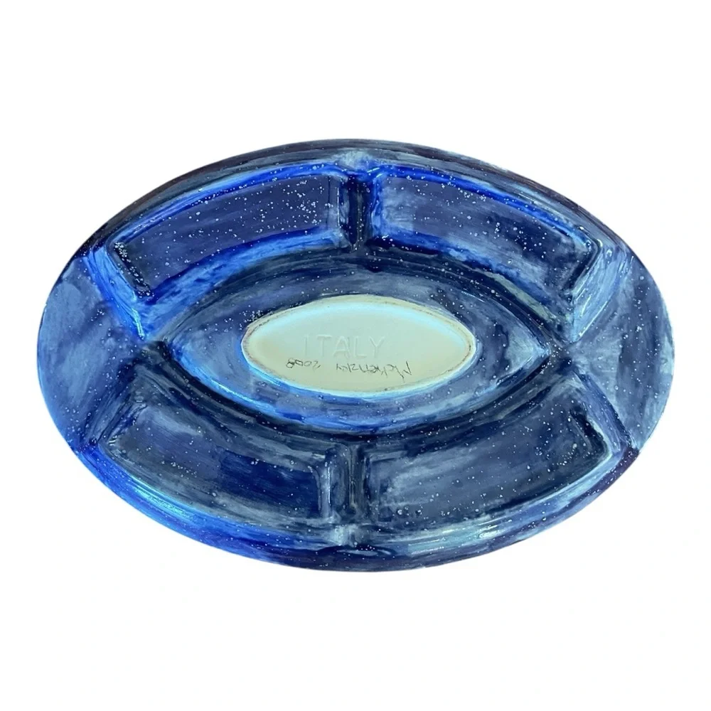 Handmade Italian Pottery Divided Serving Dish – Blue & White Glaze
